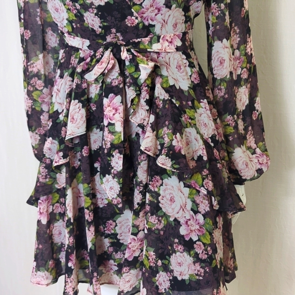 Floral V-Neck Dress with Ruffles Large - Picture 3 of 7